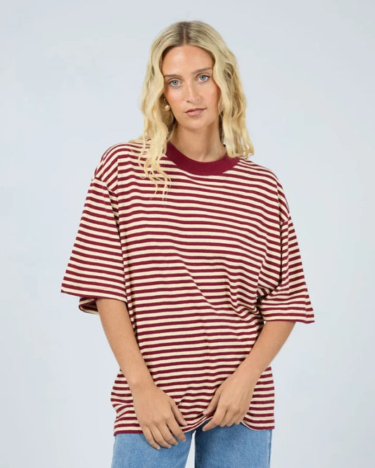 All About Eve Paloma Oversized Stripe Tee Wine