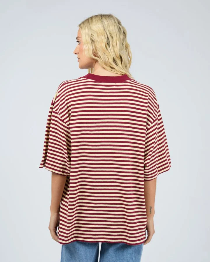 All About Eve Paloma Oversized Stripe Tee Wine