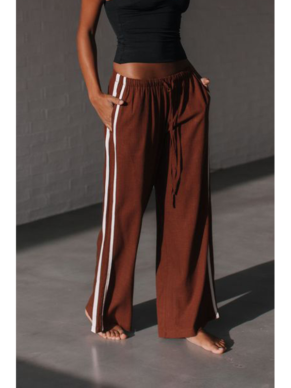 Grace & Co Berlin Side Strip Linen Pant Chocolate