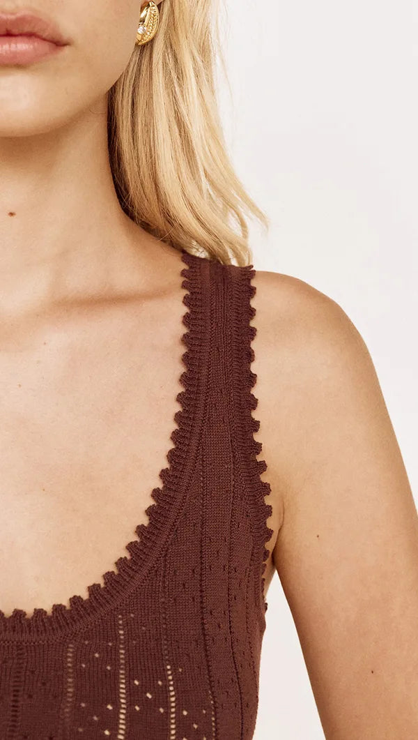 Mink Pink Bronte Pointell Knit Tank | Chocolate