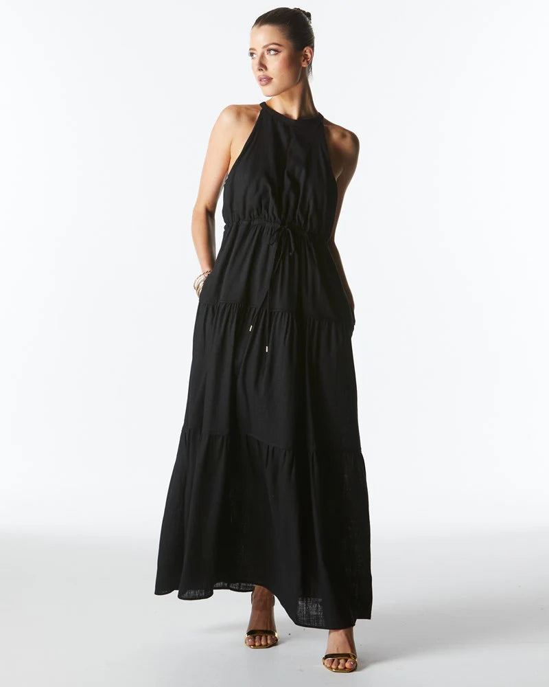 FATE+BECKER MIDSUMMER HALTER MAXI DRESS BLACK