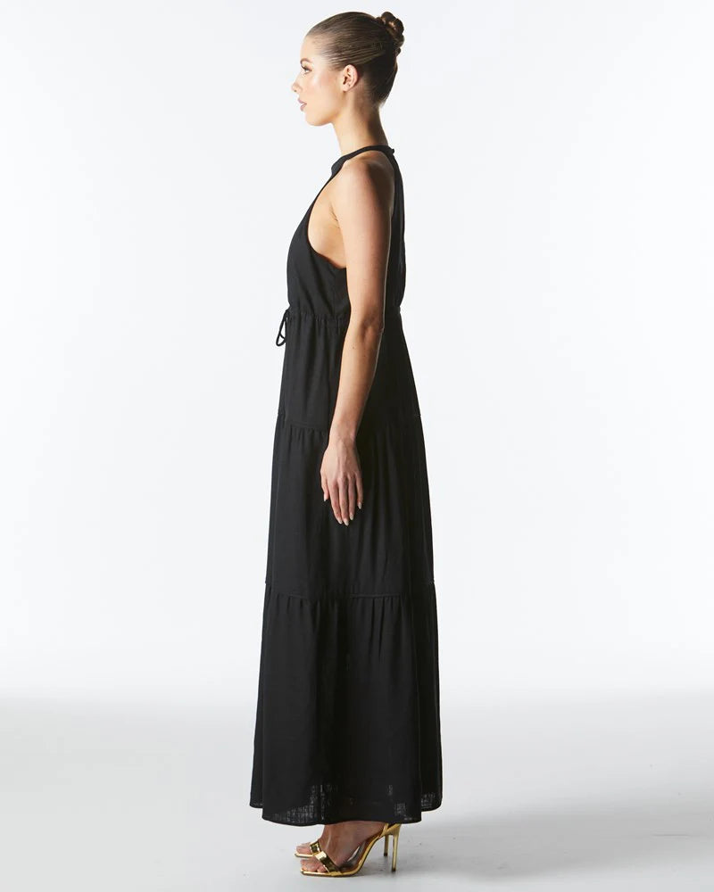 FATE+BECKER MIDSUMMER HALTER MAXI DRESS BLACK