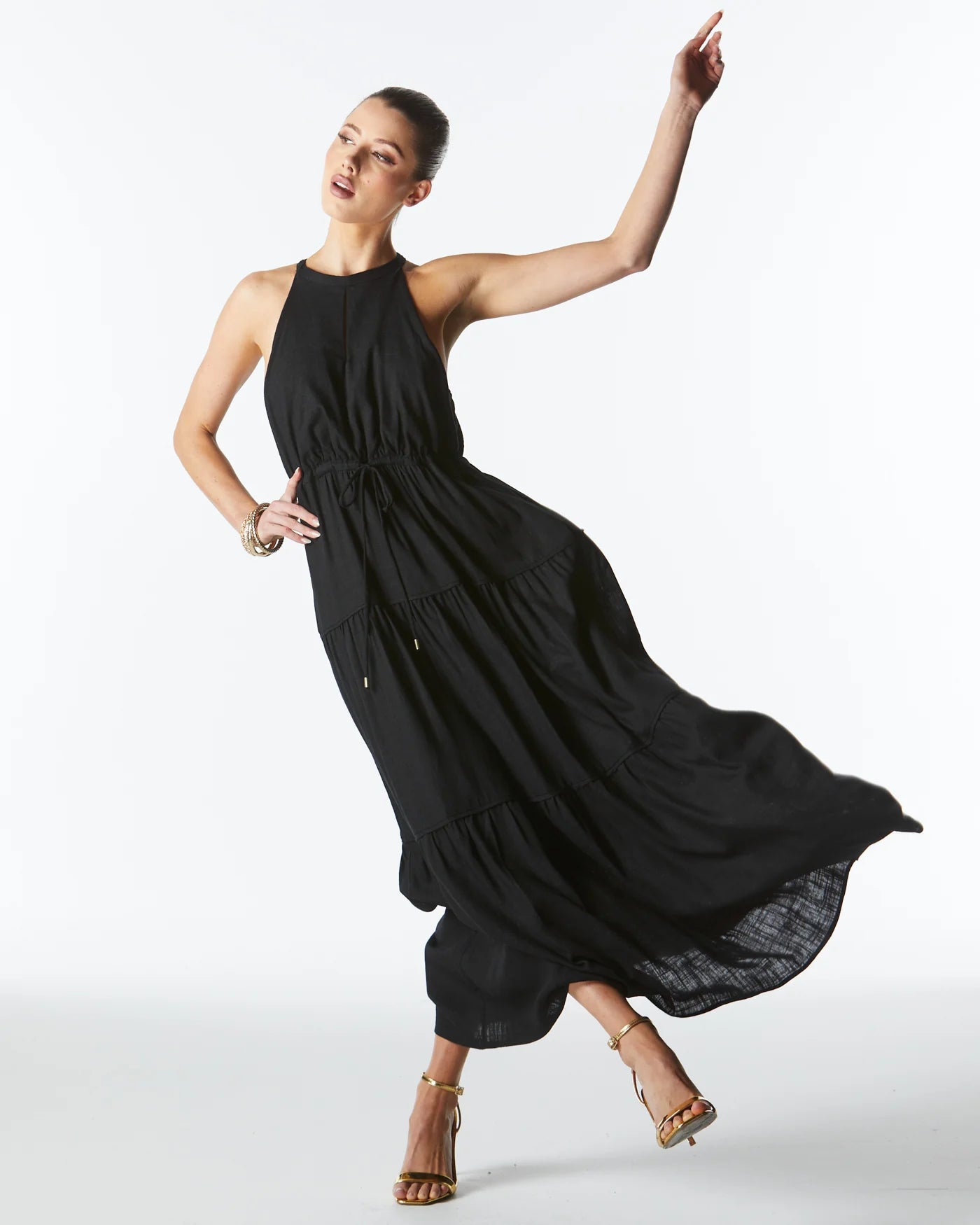 FATE+BECKER MIDSUMMER HALTER MAXI DRESS BLACK