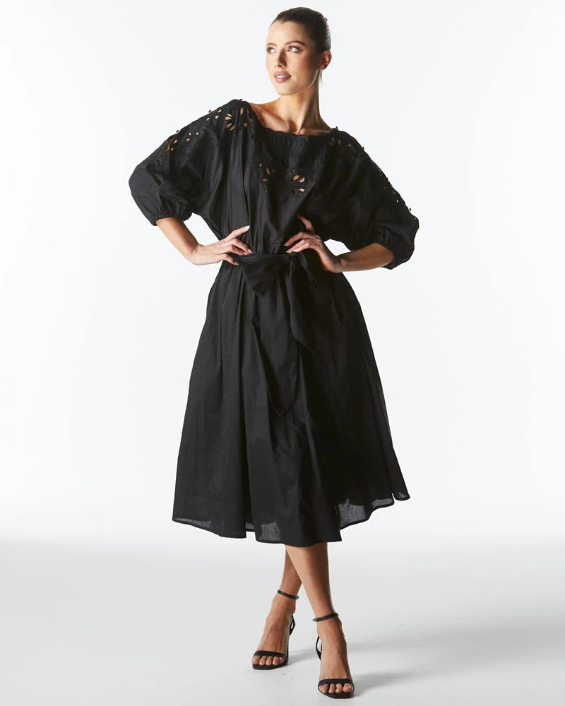 FATE+BECKER LILY POND EMBROIDERED DRESS BLACK