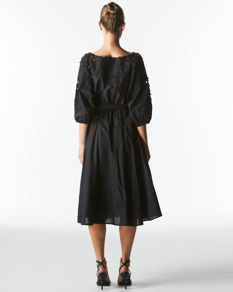 FATE+BECKER LILY POND EMBROIDERED DRESS BLACK