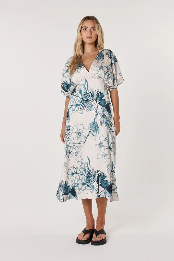 Fate+Becker Solstice Midi Dress Palm Print