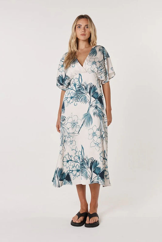 Fate+Becker Solstice Midi Dress Palm Print
