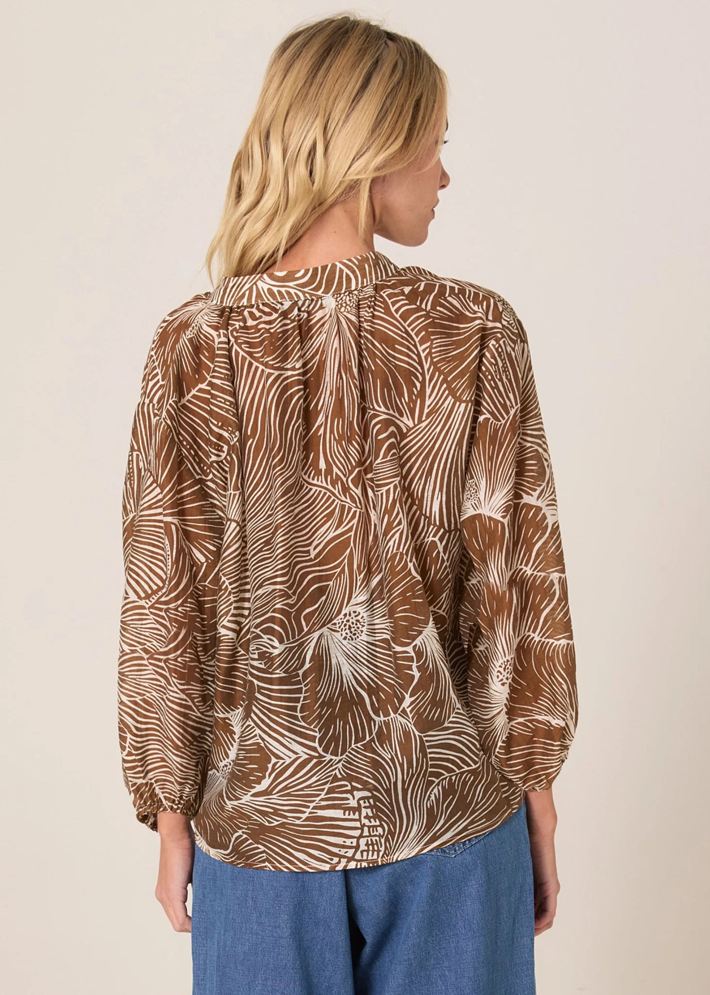 Fate+Becker Tallulah Split Neck Blouse | Brown Petal Print