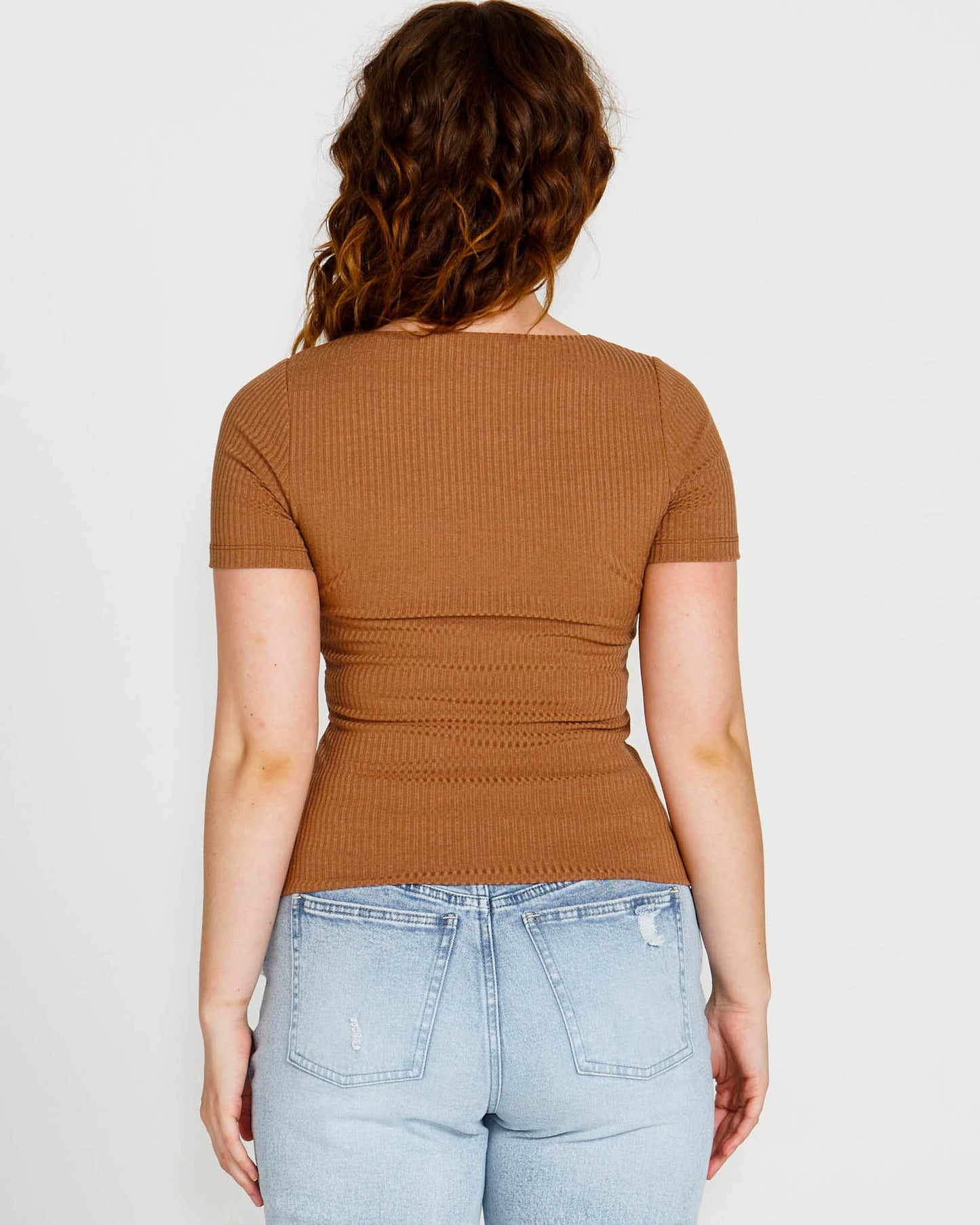 SASS AUBREY SQUARE NECK TOP BROWN