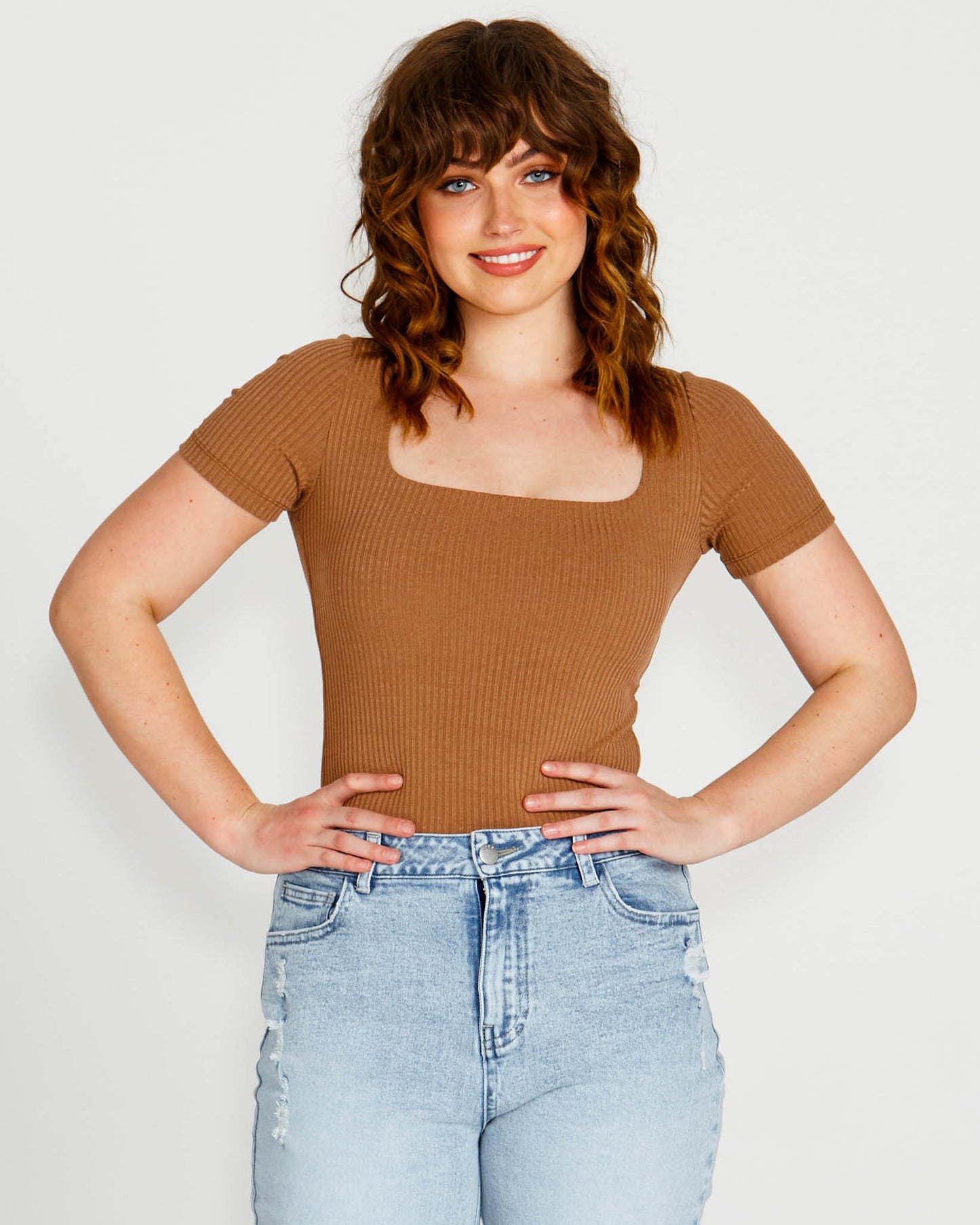 SASS AUBREY SQUARE NECK TOP BROWN