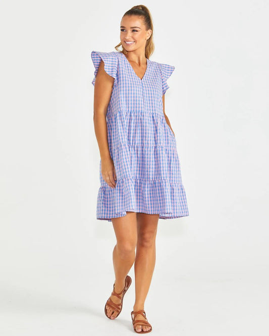 SASS PHILLIPA DRESS BLUE/PINK GINGHAM