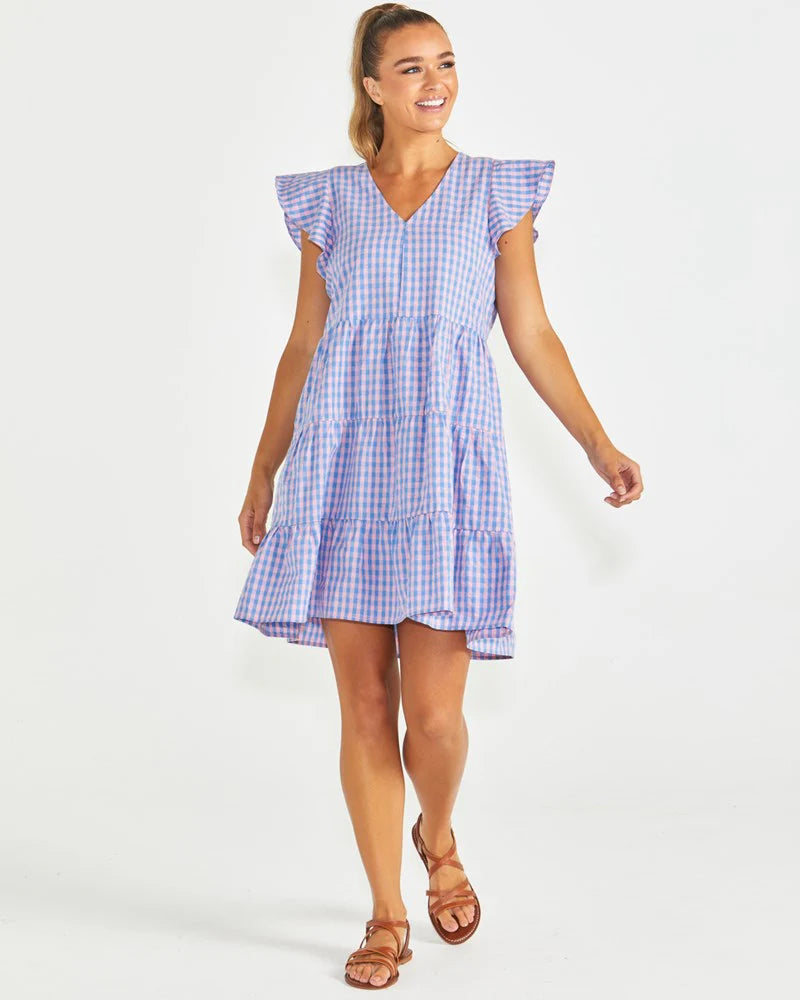 SASS PHILLIPA DRESS BLUE/PINK GINGHAM