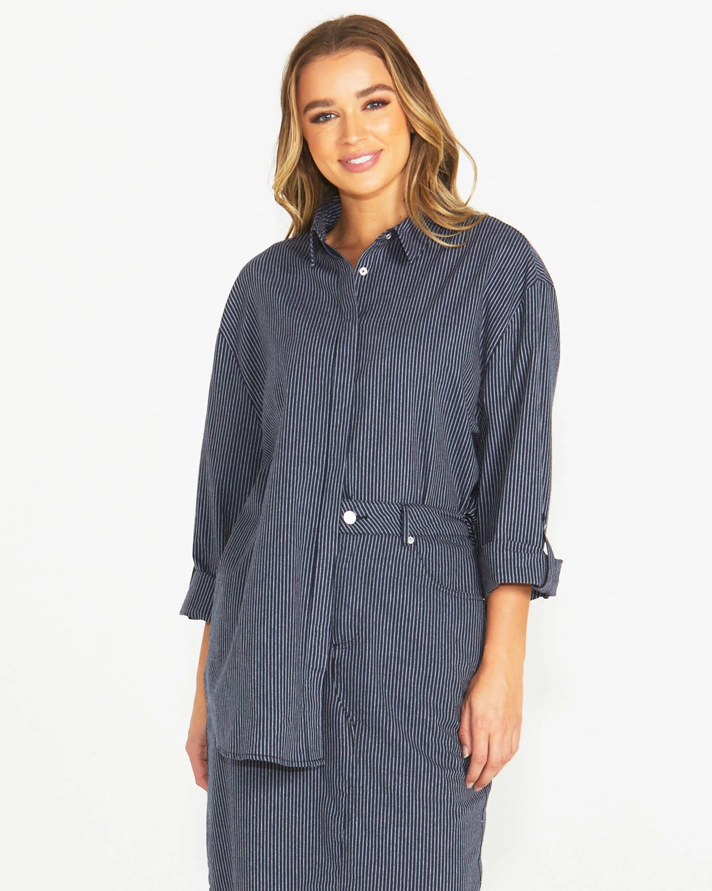 SASS LIBERTY SHIRT NAVY WHITE STRIPE