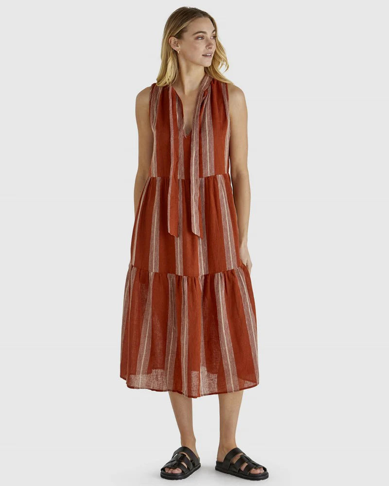 SASS LIZZY DRESS RUST STRIPE