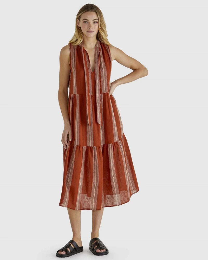 SASS LIZZY DRESS RUST STRIPE