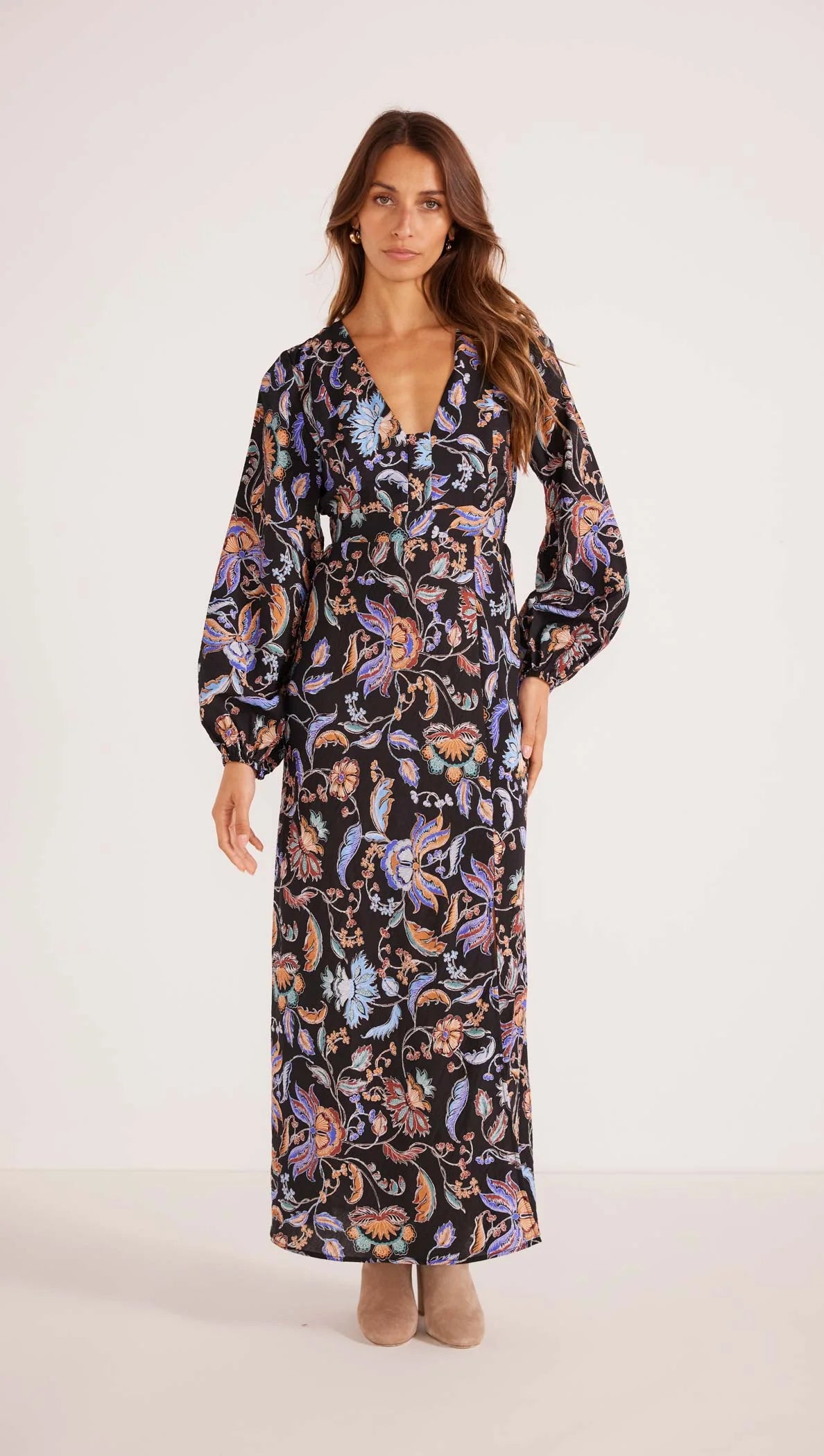 MINK PINK CELESTE LONG SLEEVE MIDI DRESS CHINTZ FLORAL