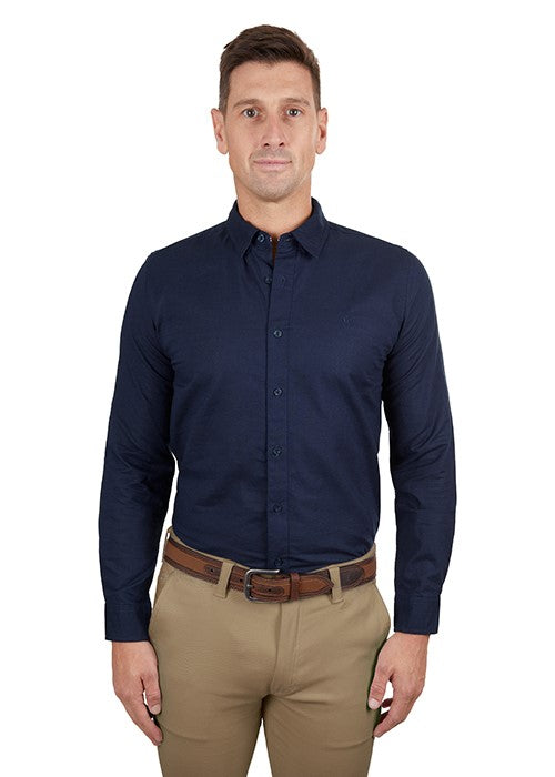 THOMAS COOK MENS LINEN TAILORED LS SHIRT NAVY