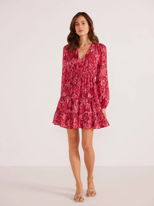 MINKPINK MAE LONG SLEEVE MINI DRESS PLUM FLORALS