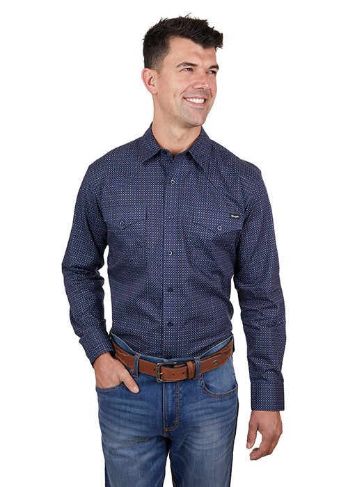 WRANGLER MENS CAM LONG SLEEVE SHIRT NAVY/BLUE