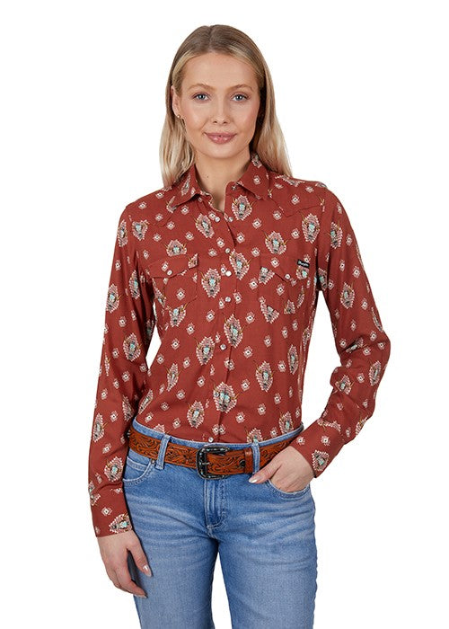 WRANGLER WOMENS OLIVIA LONG SLEEVE SHIRT RUST