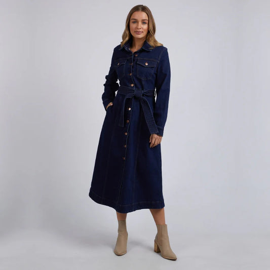 FOXWOOD GENEVIEVE DENIM DRESS DARK BLUE