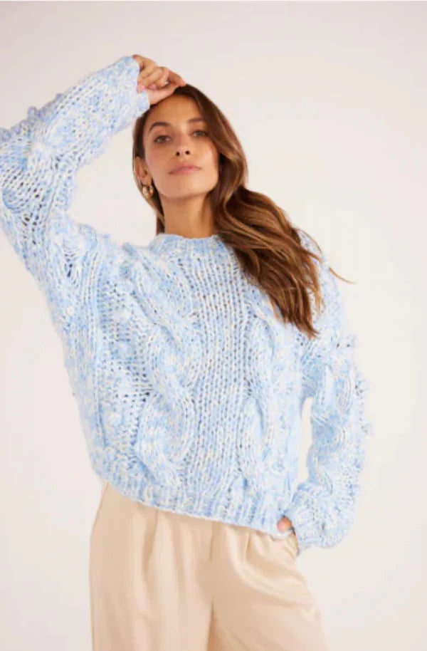 Minkpink Lucero Cable Knit Jumper Baby Blue