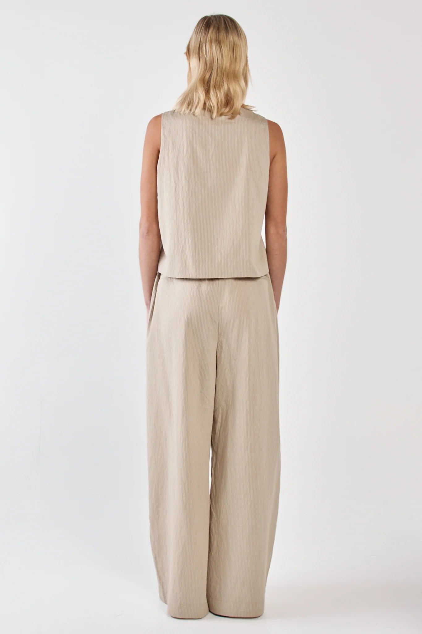 Sass Renee Button Wrap Vest | Beige Black Stripe