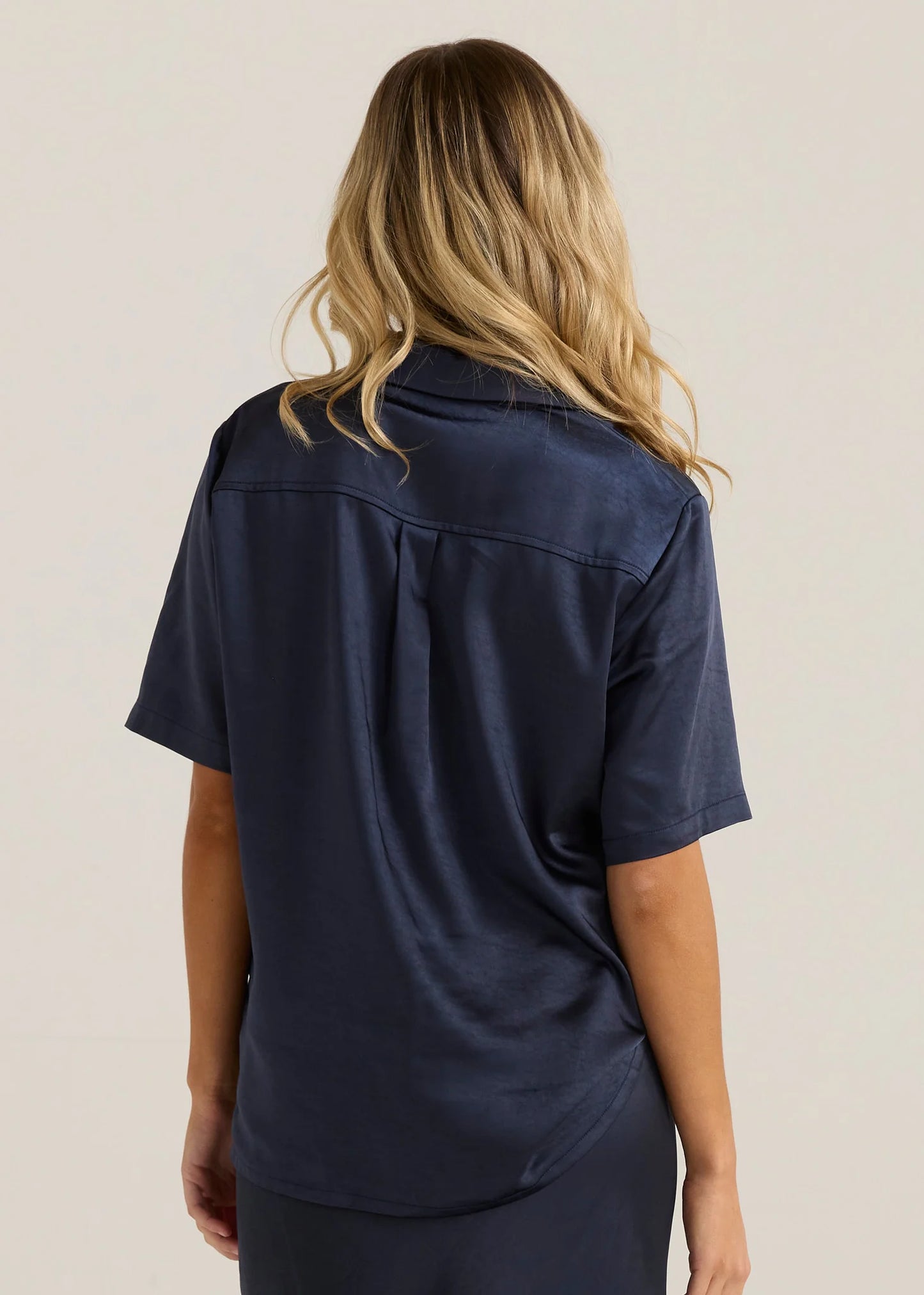 Sass Jasper Satin Shirt | Navy