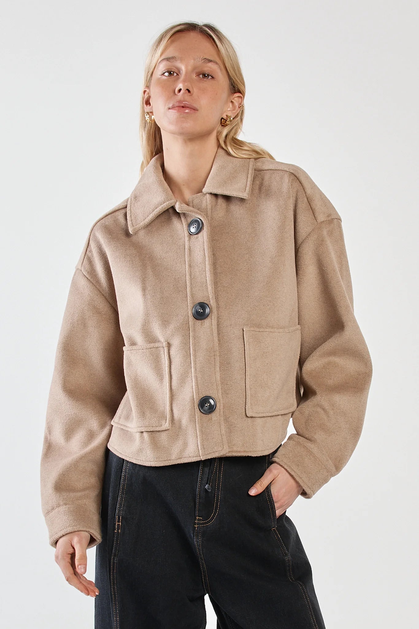 Sass Rochelle Cropped Coat | Mushroom Grey/Brown