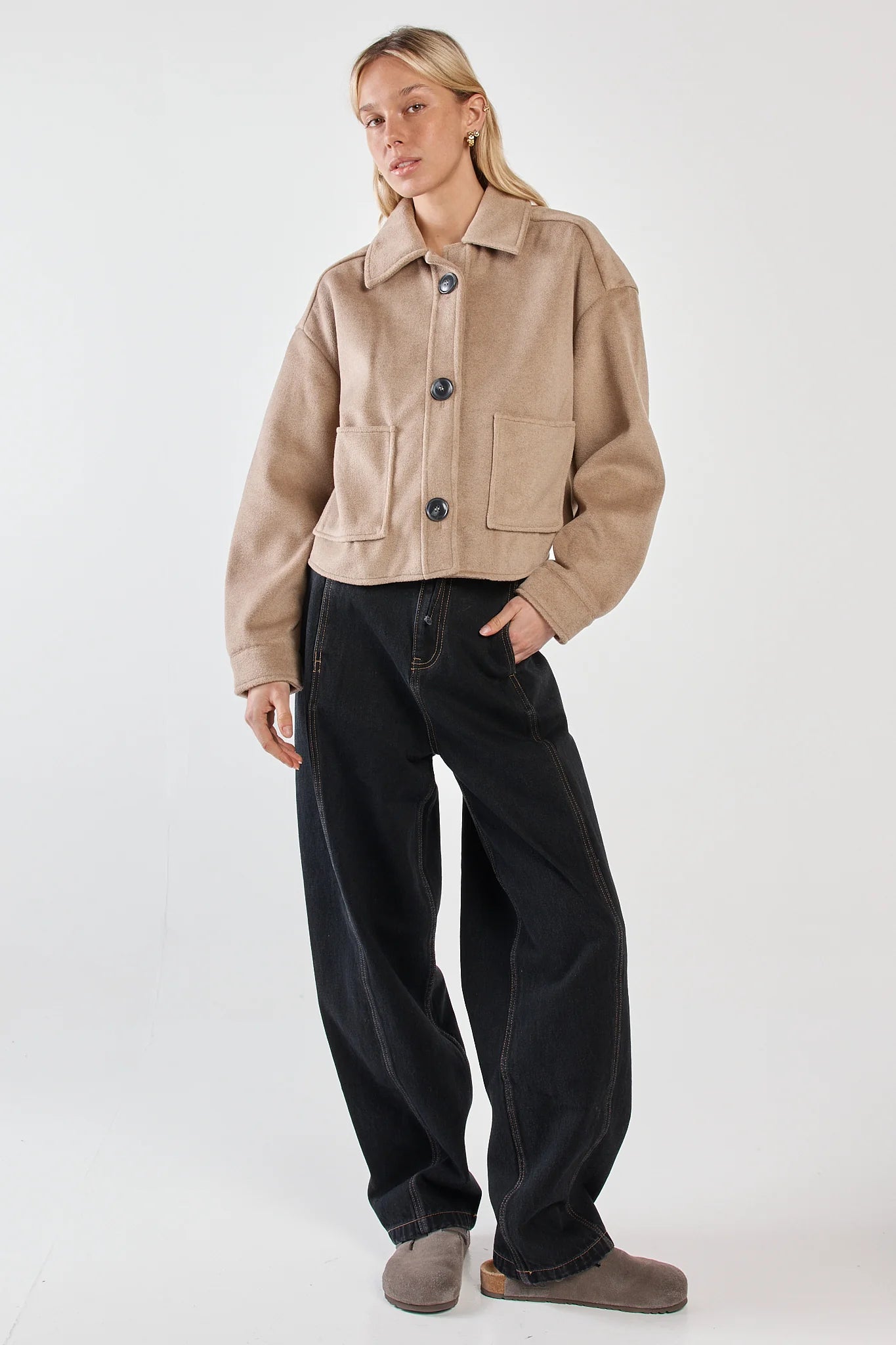 Sass Rochelle Cropped Coat | Mushroom Grey/Brown