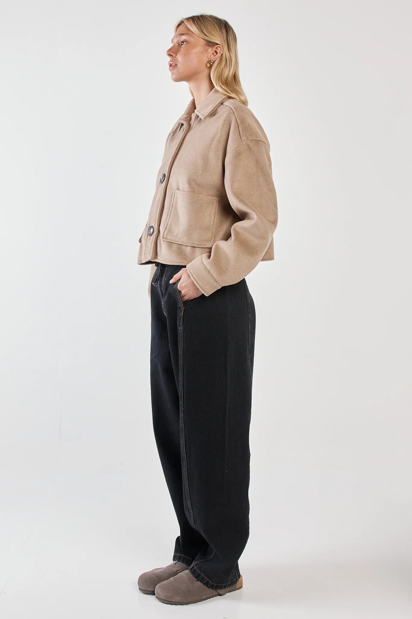 Sass Rochelle Cropped Coat | Mushroom Grey/Brown