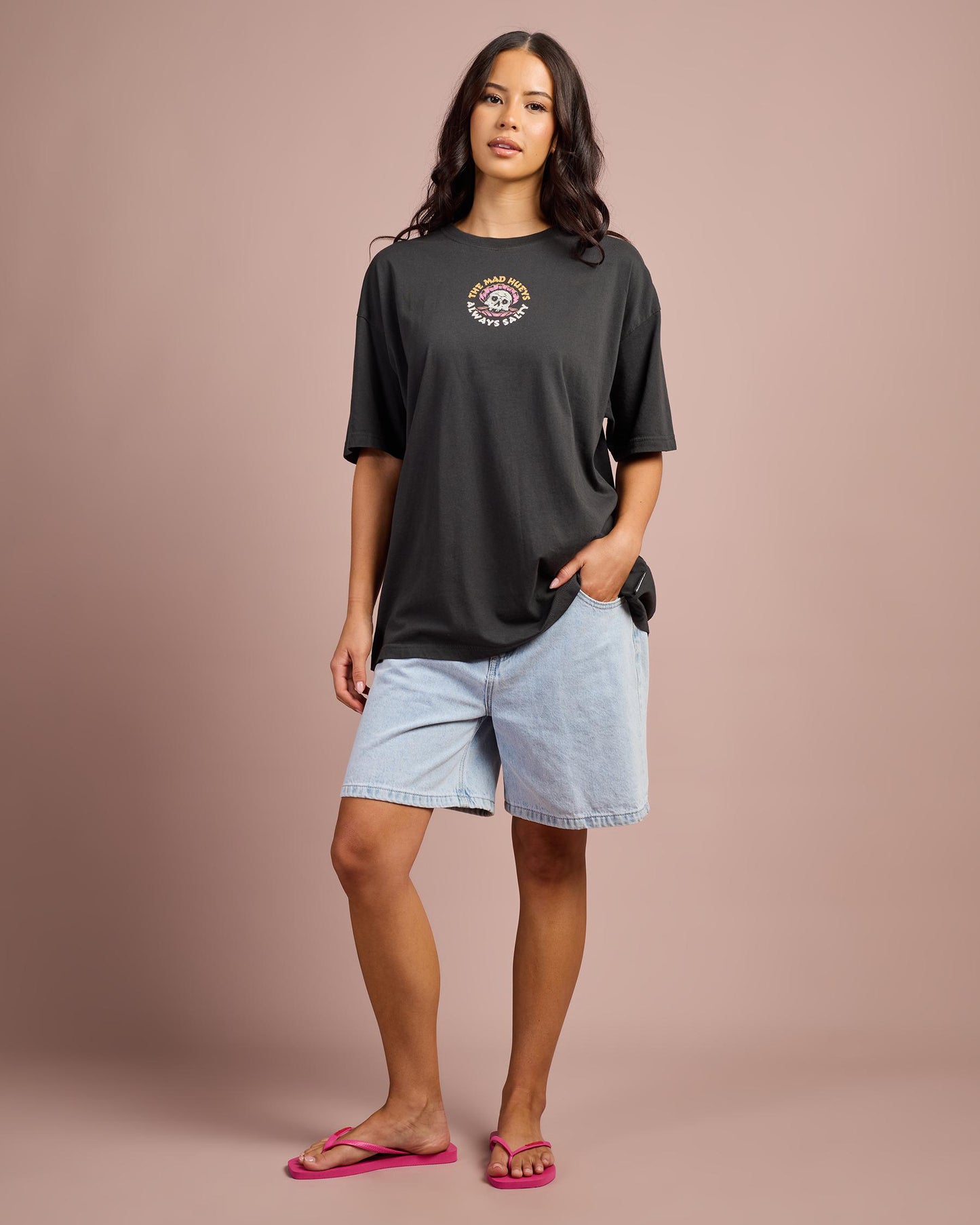 The Mad Hueys Always Salty Womens Oversized Tee Vintage Black