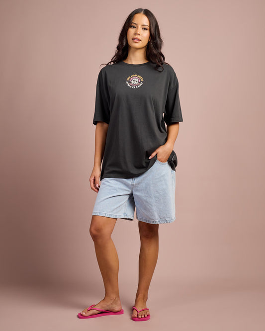 The Mad Hueys Always Salty Womens Oversized Tee Vintage Black