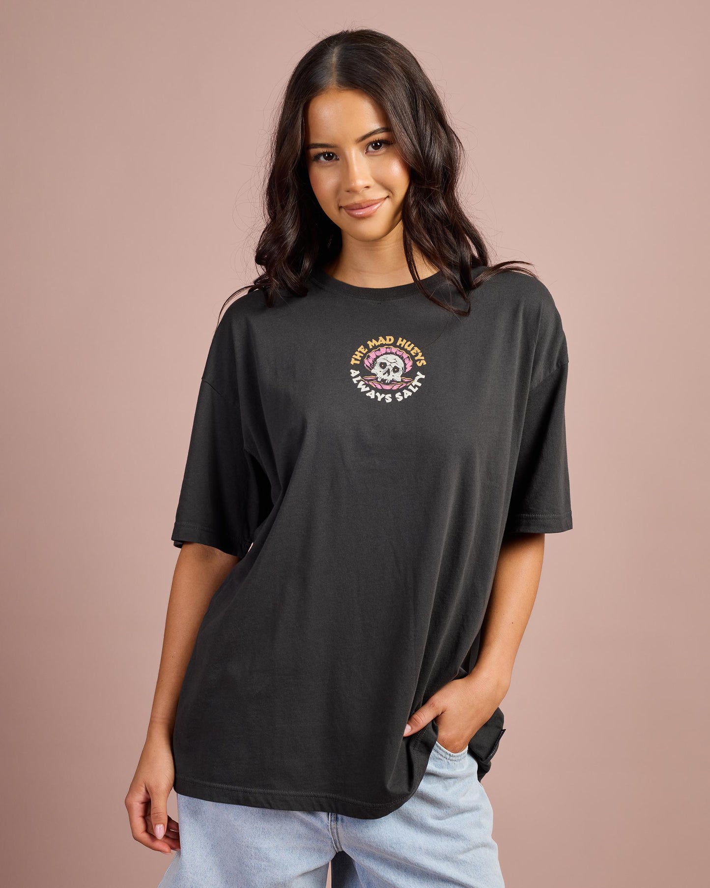 The Mad Hueys Always Salty Womens Oversized Tee Vintage Black