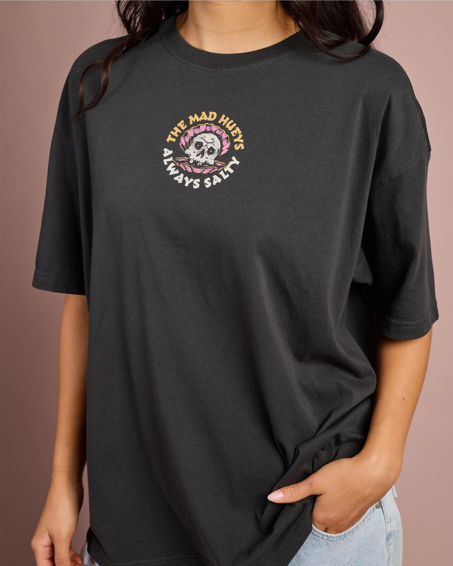 The Mad Hueys Always Salty Womens Oversized Tee Vintage Black