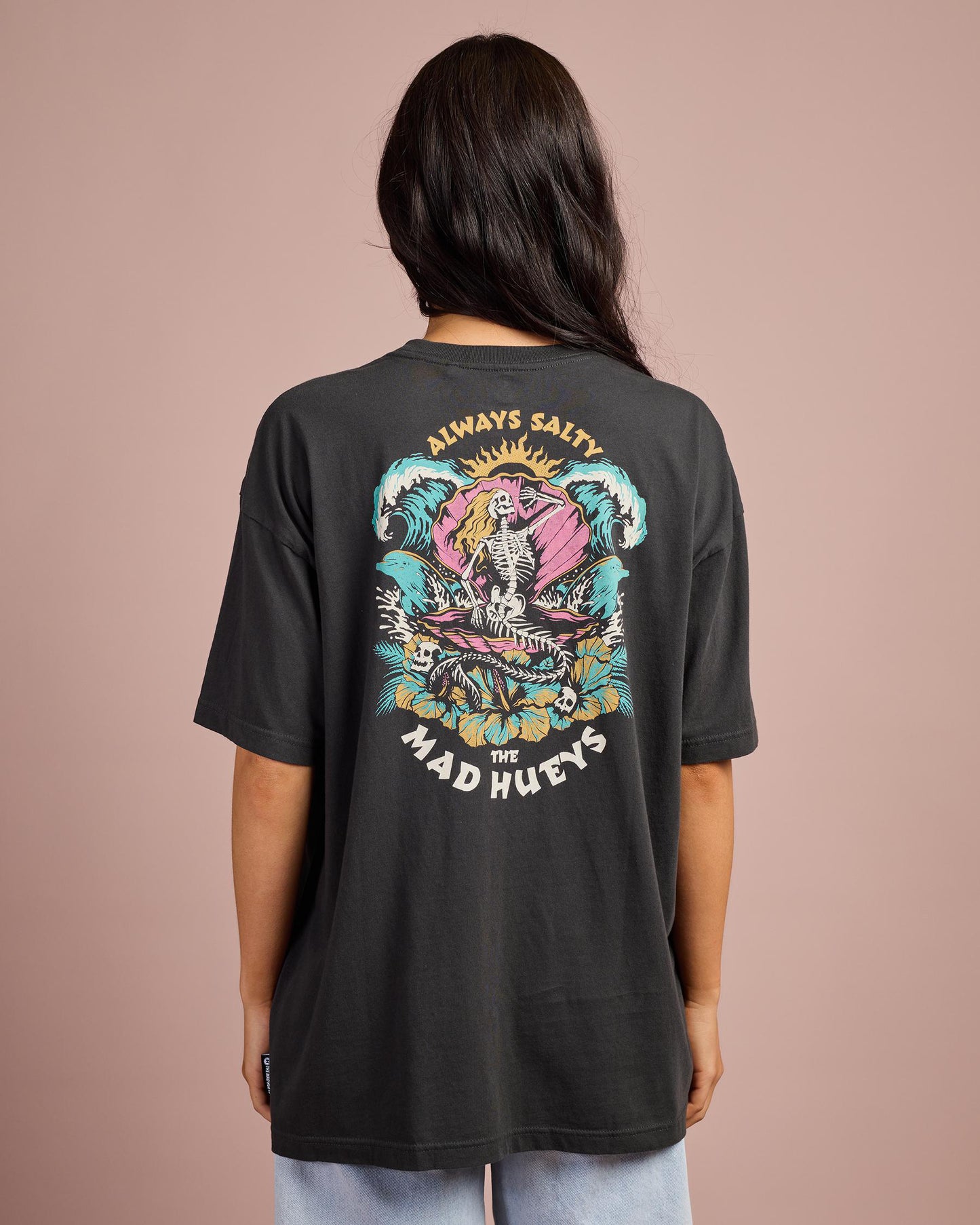 The Mad Hueys Always Salty Womens Oversized Tee Vintage Black