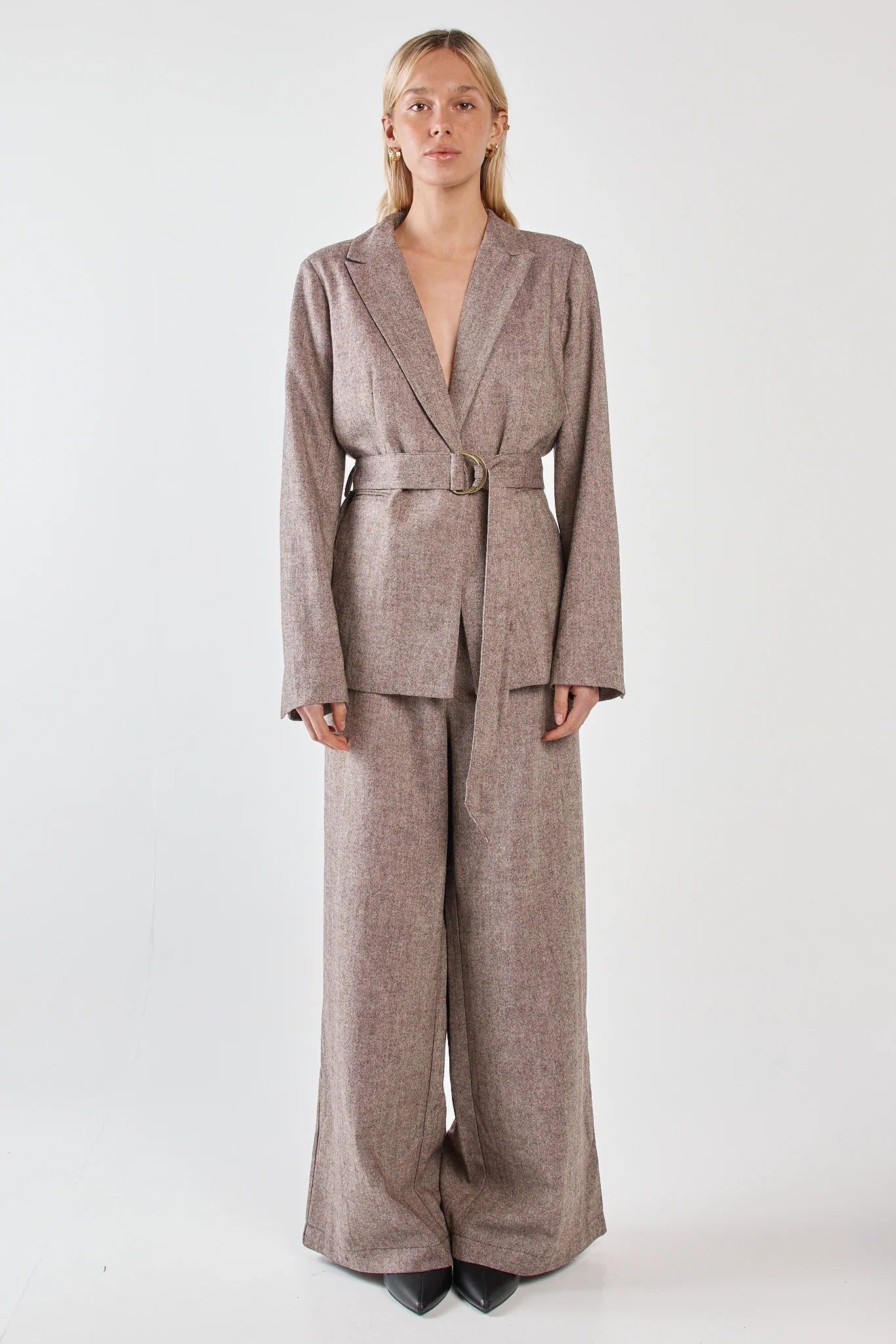 Sass Thalia Belted Blazer | Chocolate Birdseye
