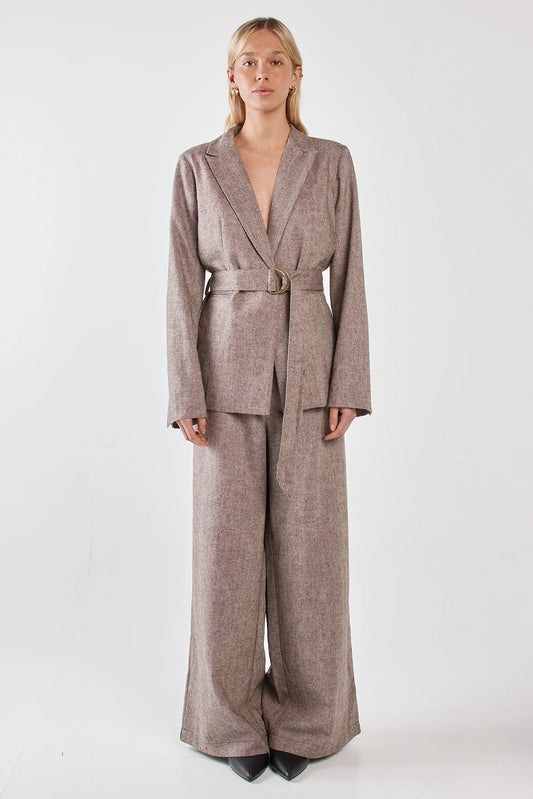 Sass Thalia Belted Blazer | Chocolate Birdseye