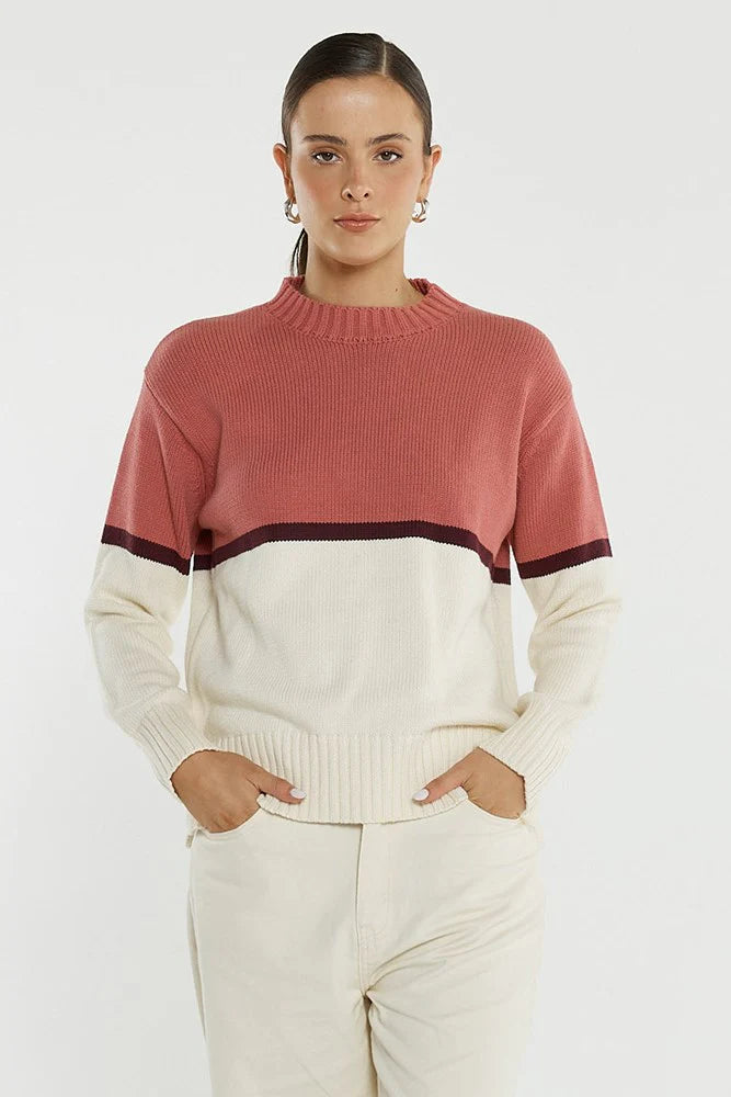 Sass Ivy Cotton Knit | Cream/Burg/Rose