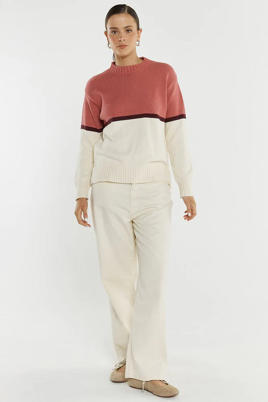 Sass Ivy Cotton Knit | Cream/Burg/Rose