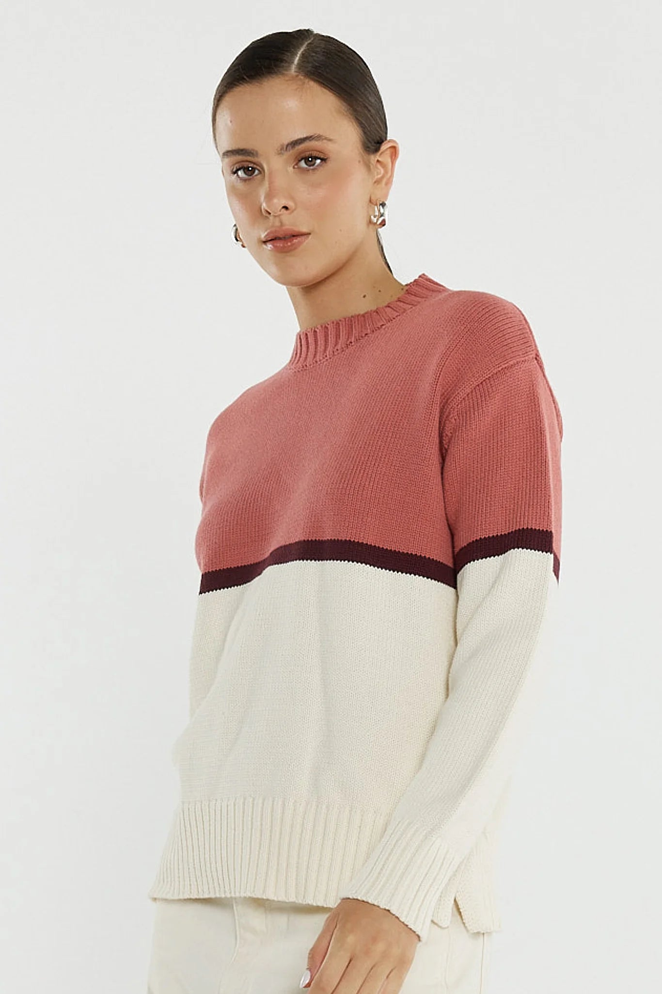 Sass Ivy Cotton Knit | Cream/Burg/Rose
