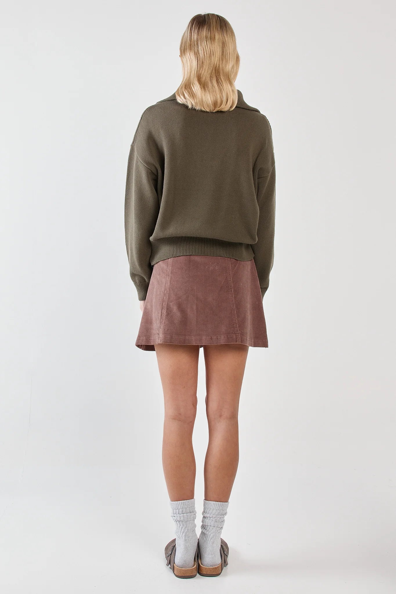 Sass Esti Pointelle Zip Up Knit | Khaki Green