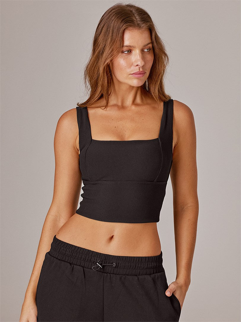 RUNNING BARE HOLY GRAIL RIBBED BRA TANK BLACK