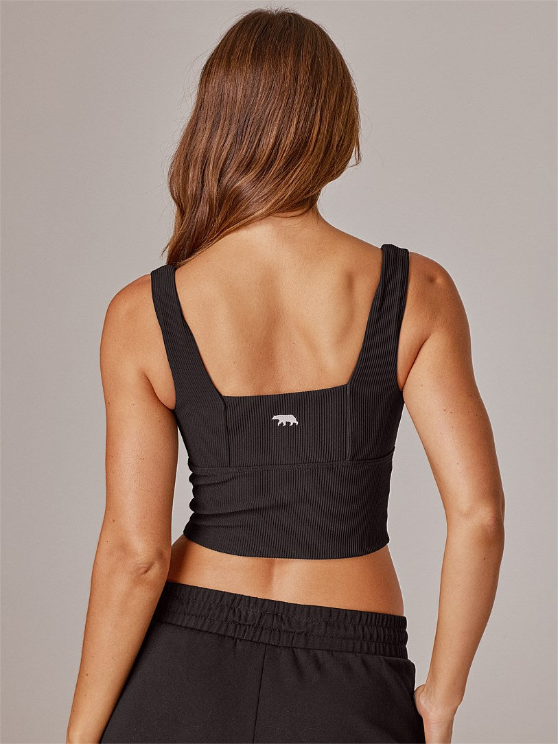 RUNNING BARE HOLY GRAIL RIBBED BRA TANK BLACK