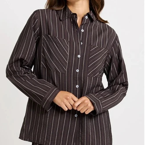 Betty Basics Sorrento Shirt | Brown Stripe