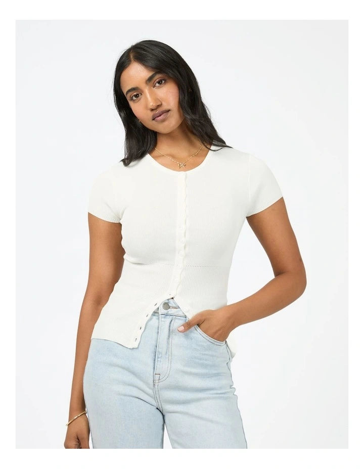 All About Eve Olive Knit Top White