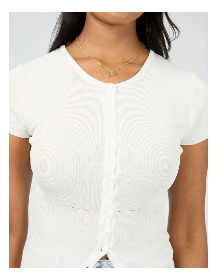 All About Eve Olive Knit Top White