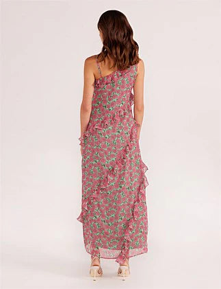 MINKPINK GRACE ONE SHOULDER MAXI DRESS CARNATION DITZY