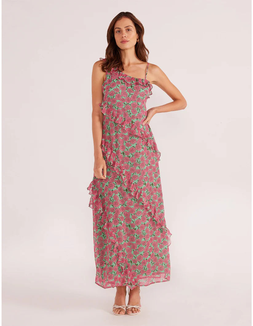 MINKPINK GRACE ONE SHOULDER MAXI DRESS CARNATION DITZY