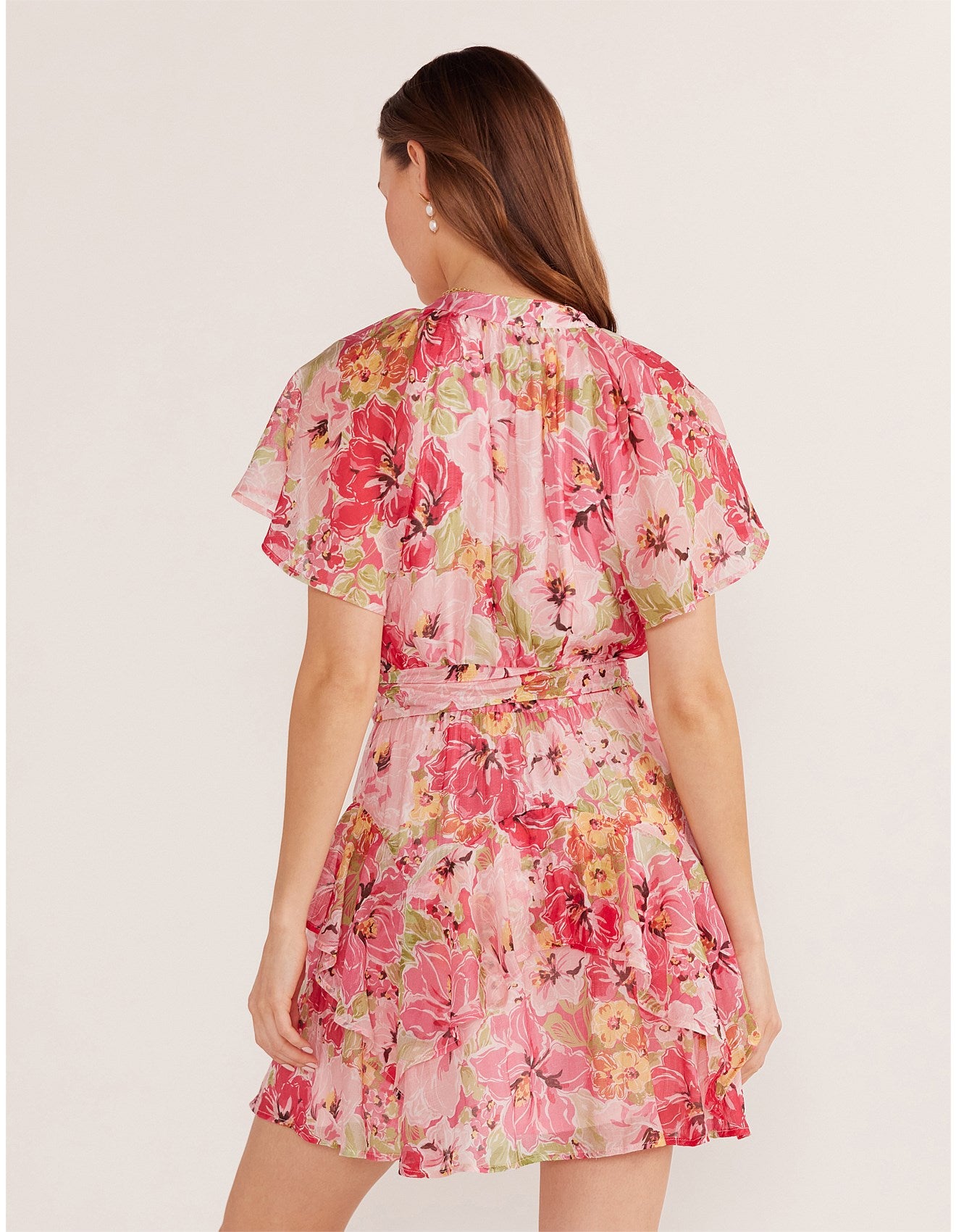 MINK PINK SIMONE FLUTTER MINI DRESS PINK FLORAL